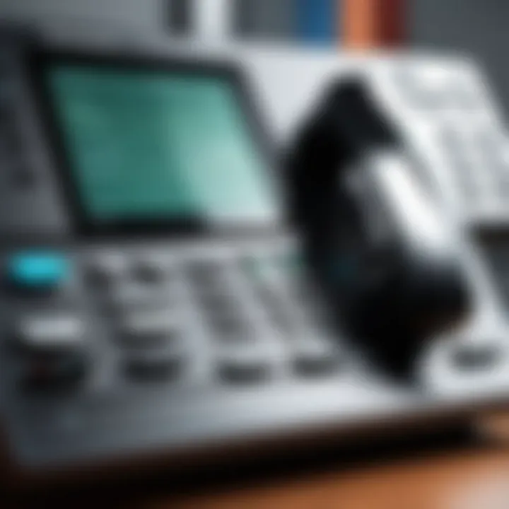 Close-up view of an analog phone system in a small office environment.