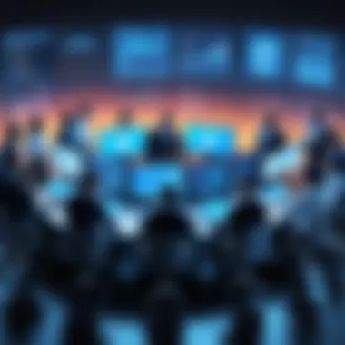 Collaborative Fintech Innovation A diverse group of fintech professionals collaborating on software solutions