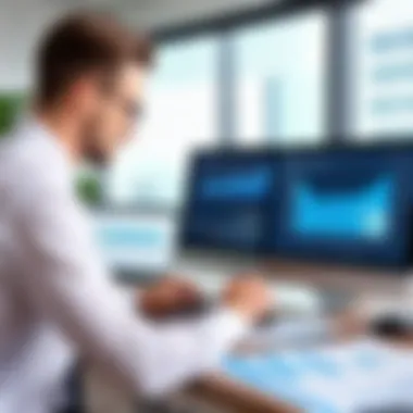 Analyzing Payroll Efficiency Business owner analyzing payroll reports