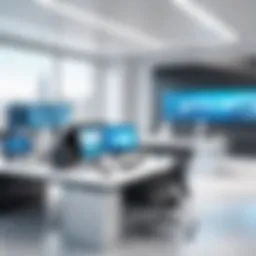 A futuristic office with adaptive technology integration