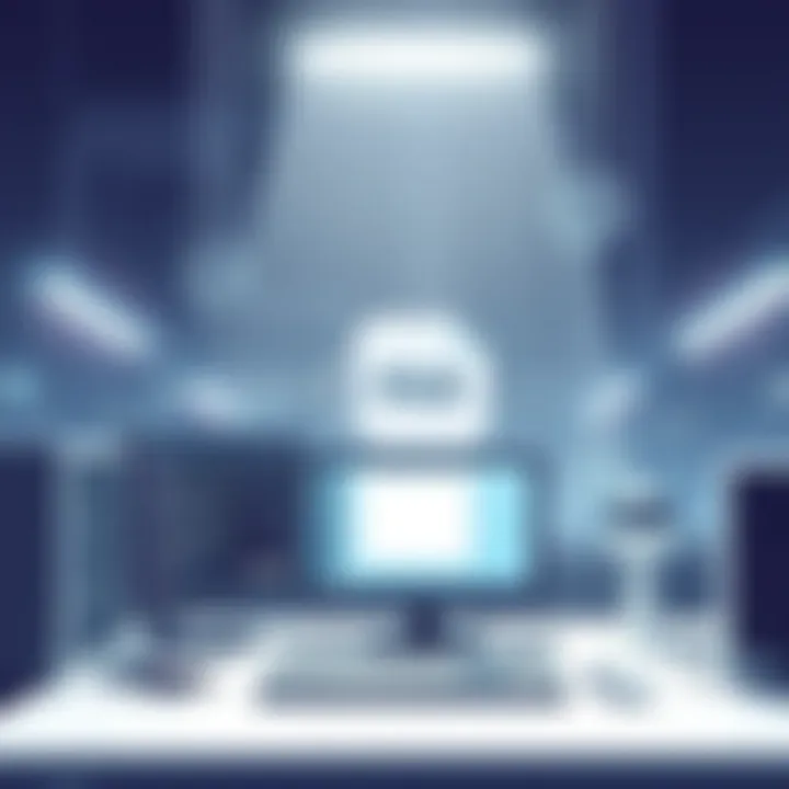 A futuristic depiction of fax technology evolving in a digital workspace.
