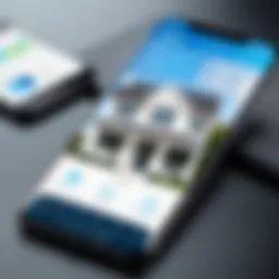A smartphone displaying a house flipping app interface with graphs and metrics.