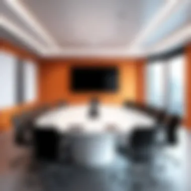 Efficiently Managed Meeting Room Setup Business meeting room set up for a corporate event.