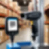 An overview of a barcode scanner in action within a warehouse environment