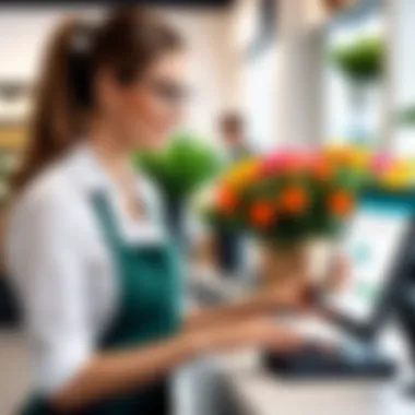 Customer interacting with a florist using a POS system