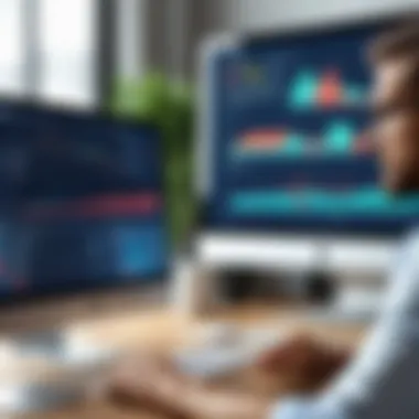 Business Owner Analyzing Sales Data Illustration of a small business owner analyzing sales data.