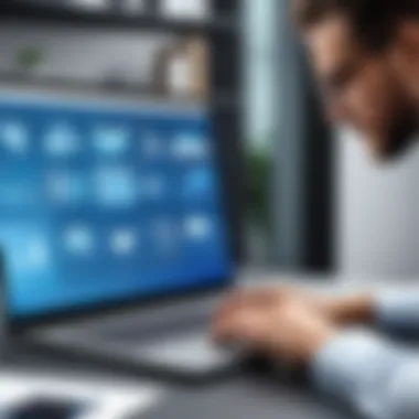 Property Manager Utilizing Building Management Software Property manager analyzing data on a laptop with building management software