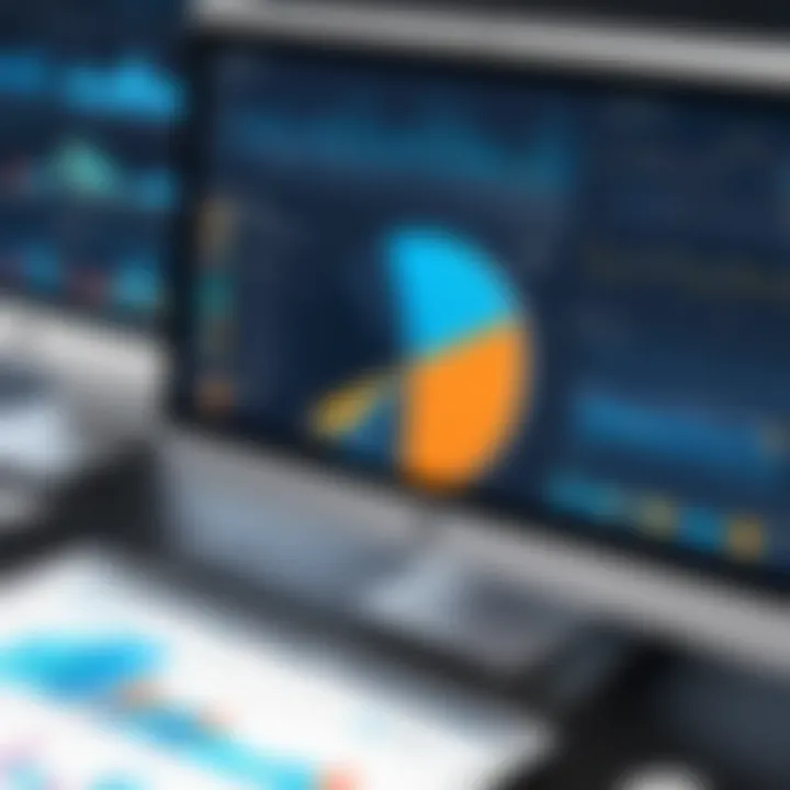 Illustration of data visualization software with charts and graphs