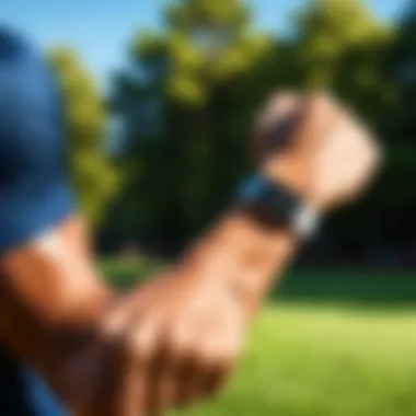 A user engaging with a Pro Fit fitness tracker during an outdoor workout